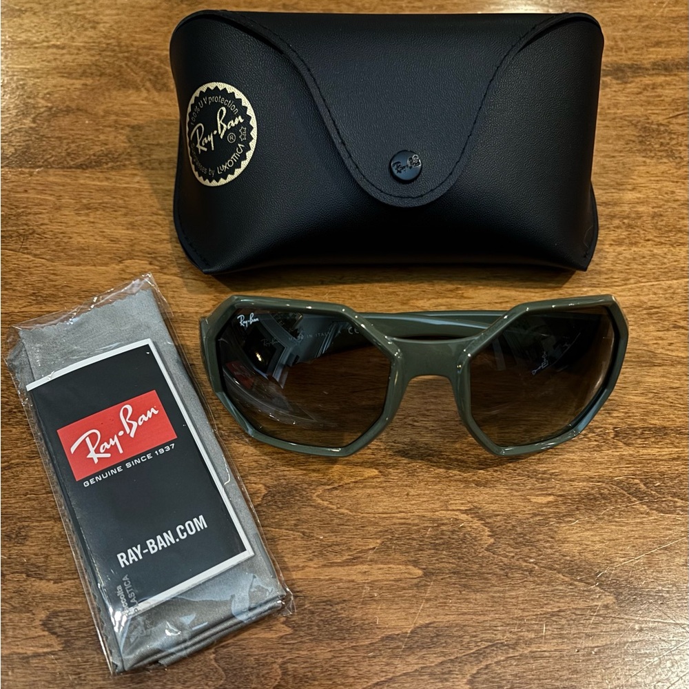 Ray-Ban RB 4337 Olive Green Geometric Sunglasses with Case